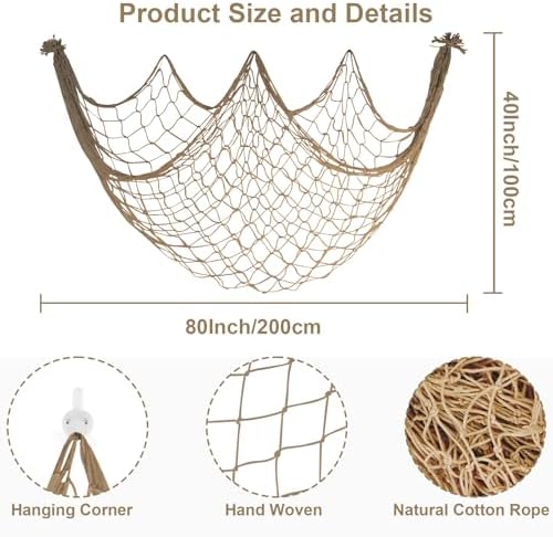 2 Pack Brown Fish Net Decorations 80x40 Inch