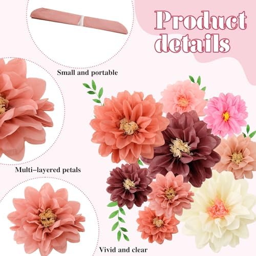 Geyee 18 PCS Tissue Paper Flowers Pom Poms Fiesta Decorations