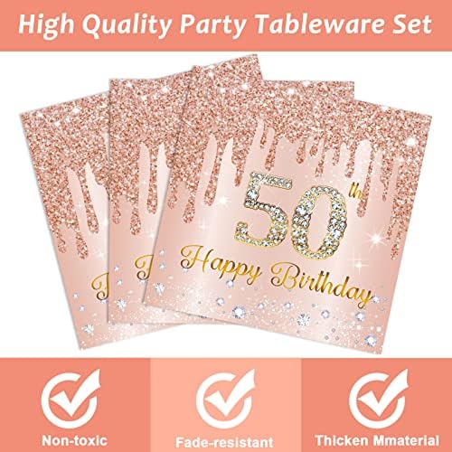 96 Piece 50th Birthday Tableware Set Pink Rose Gold
