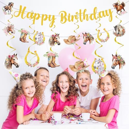 Horse Themed Birthday Decorations - 21PCS Cowgirl Party Banner Swirls
