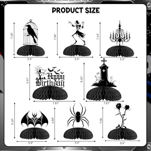 Cheereveal 8Pcs Gothic Black Honeycomb Centerpieces