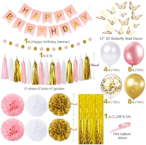 Pink and Gold Birthday Decorations for Women