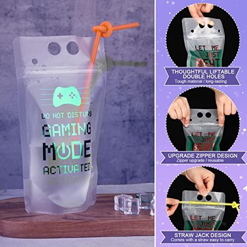 Suclain 24 Pcs Video Game Party Drink Pouch Cups with Straws