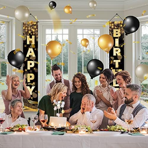 Happy Birthday Decorations Banner - Black Gold 72 x 12 Inch