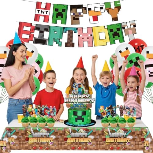 Pixel Miner Birthday Decor 40 Pcs Party Supplies