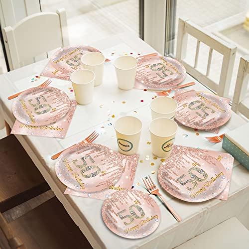 96 Piece 50th Birthday Tableware Set Pink Rose Gold