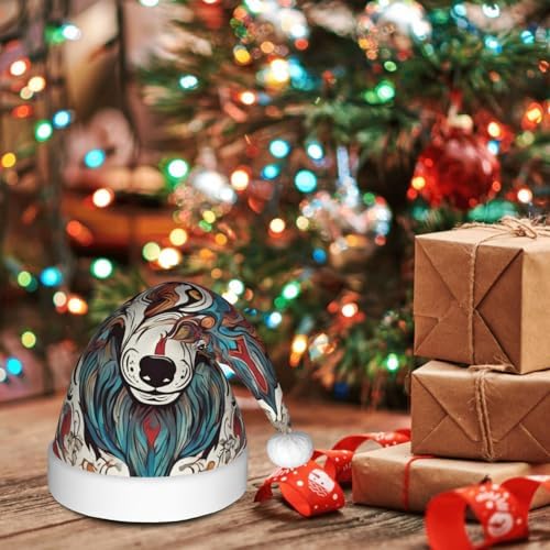 Wolf Motifs Colorful Print Christmas Santa Hat Plush
