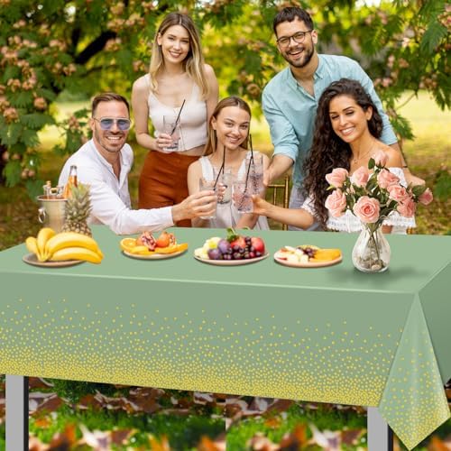 FunnyPars 3 Pack Sage Green Gold Tablecloth 54x108
