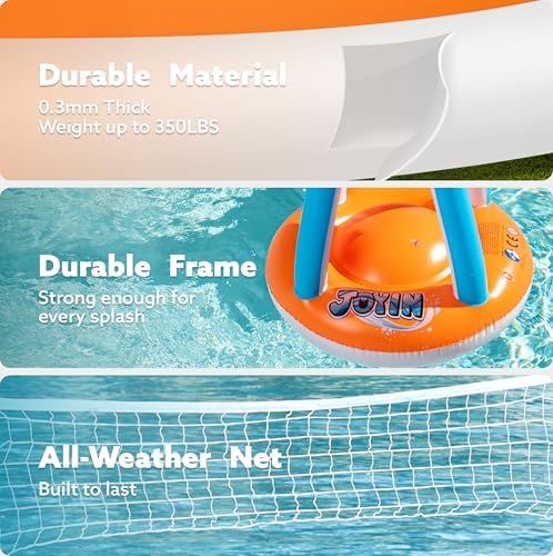 JOYIN Inflatable Pool Float Set with Volleyball Net and Basketball Hoops