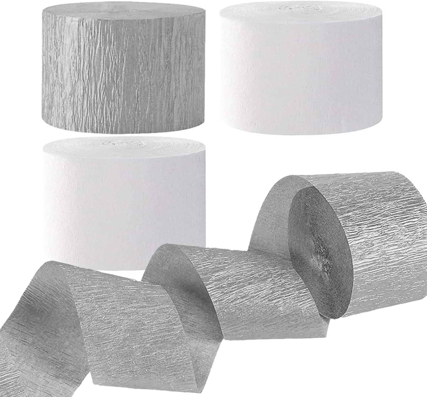 AIM GGKK Wedding Crepe Streamers White and Silver 6 Rolls