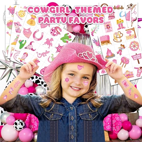 96 PCS Pink Disco Cowgirl Temporary Tattoos for Kids