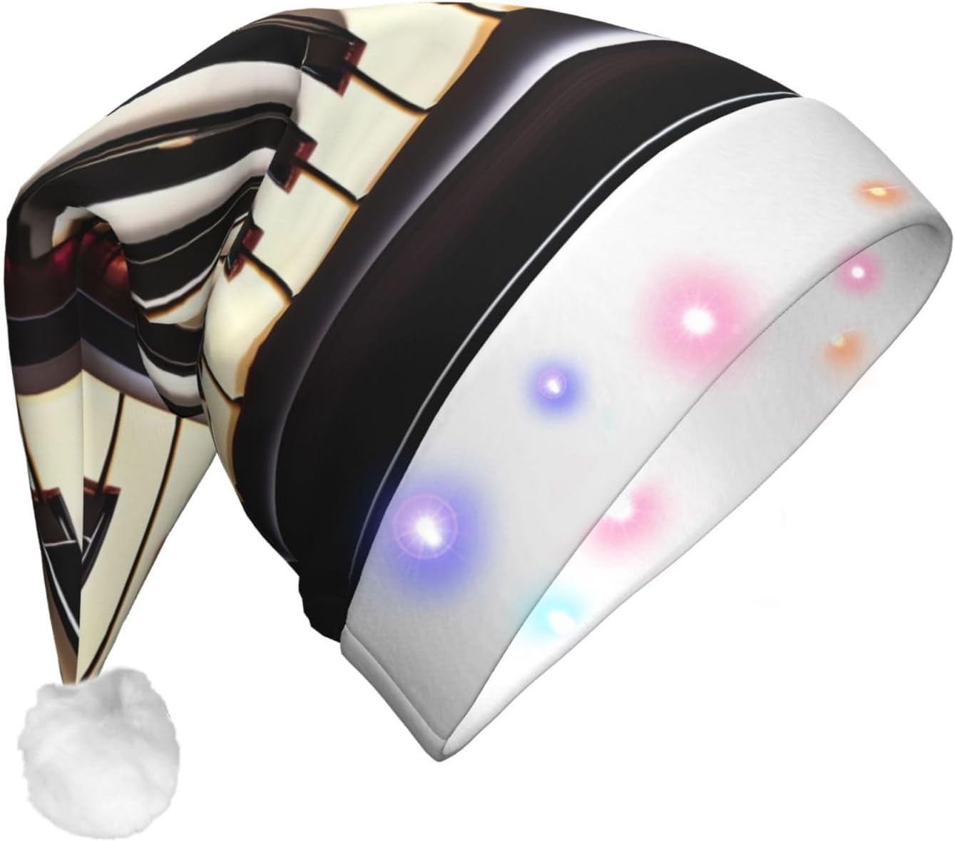 Piano Keys Musical Notes Print Christmas Hat with LED Lights
