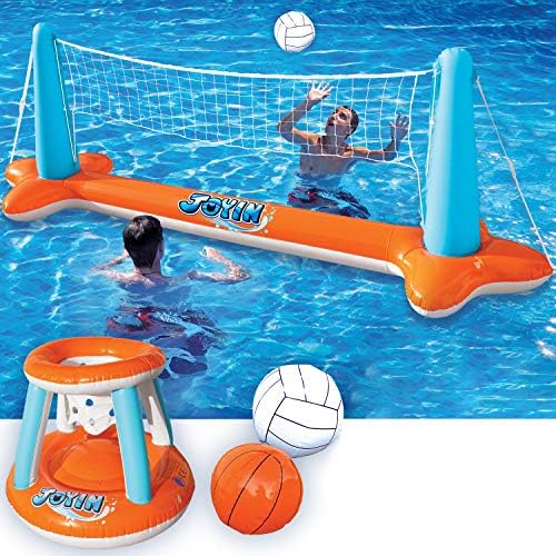 JOYIN Inflatable Pool Float Set with Volleyball Net and Basketball Hoops