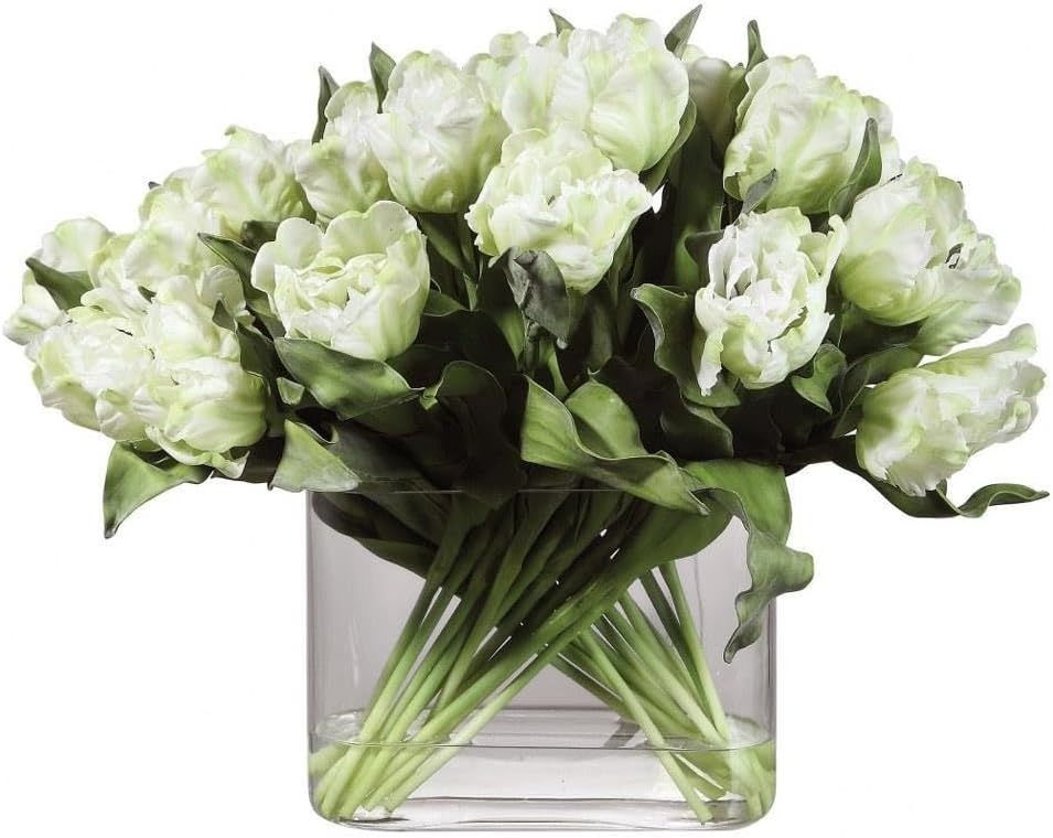Kimbry White Tulip 27 Inch Faux Flowers in Oval Glass Vase