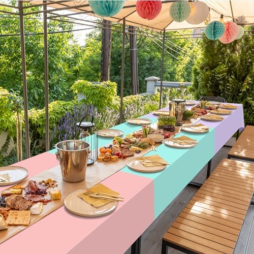6Pcs Pastel Rainbow Plastic Tablecloths for Parties
