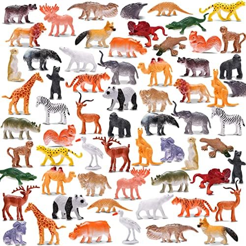64 Pack Mini Wild Jungle Animal Figures Set for Kids
