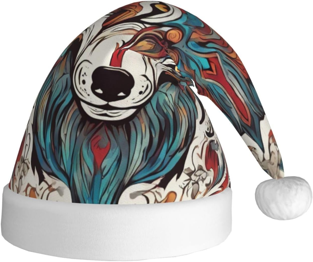 Wolf Motifs Colorful Print Christmas Santa Hat Plush