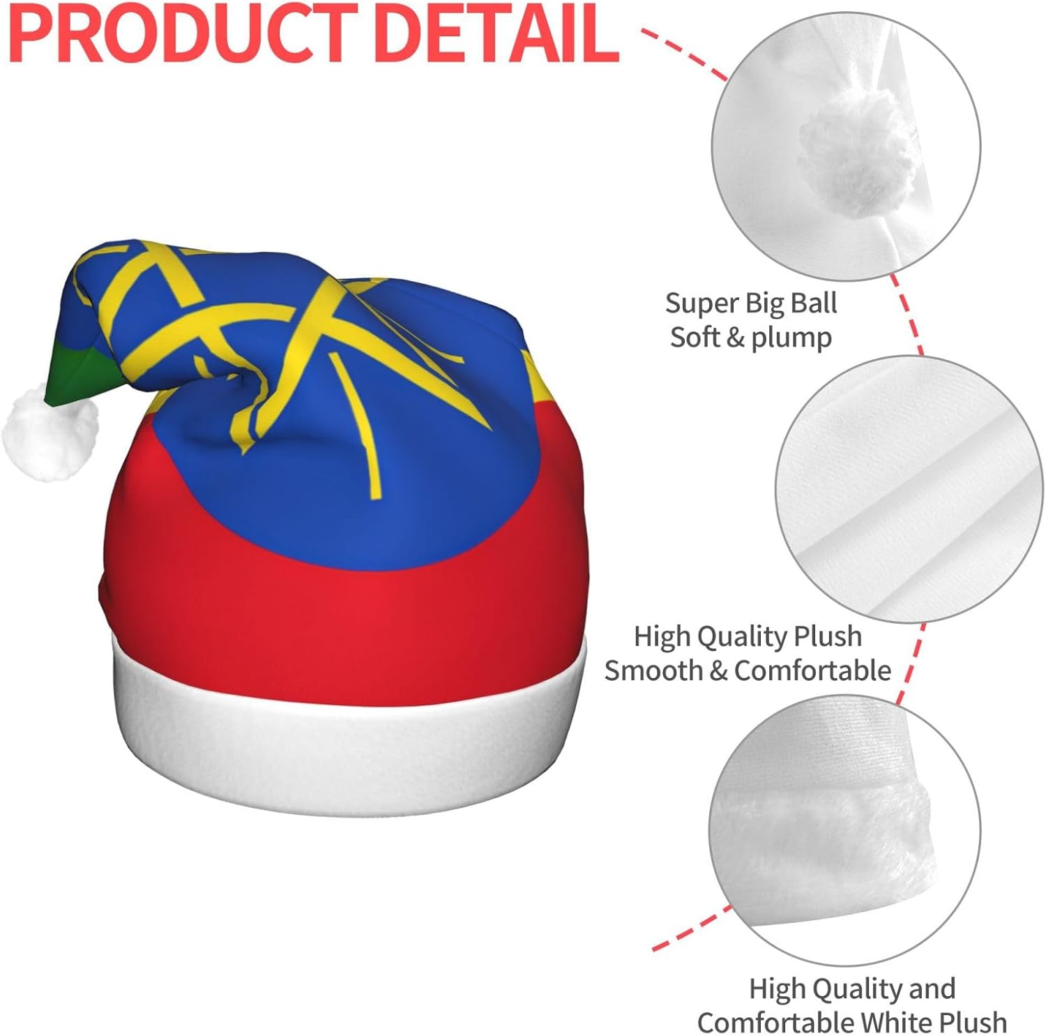 Ethiopia Flag Print Christmas Santa Hat with LED Lights