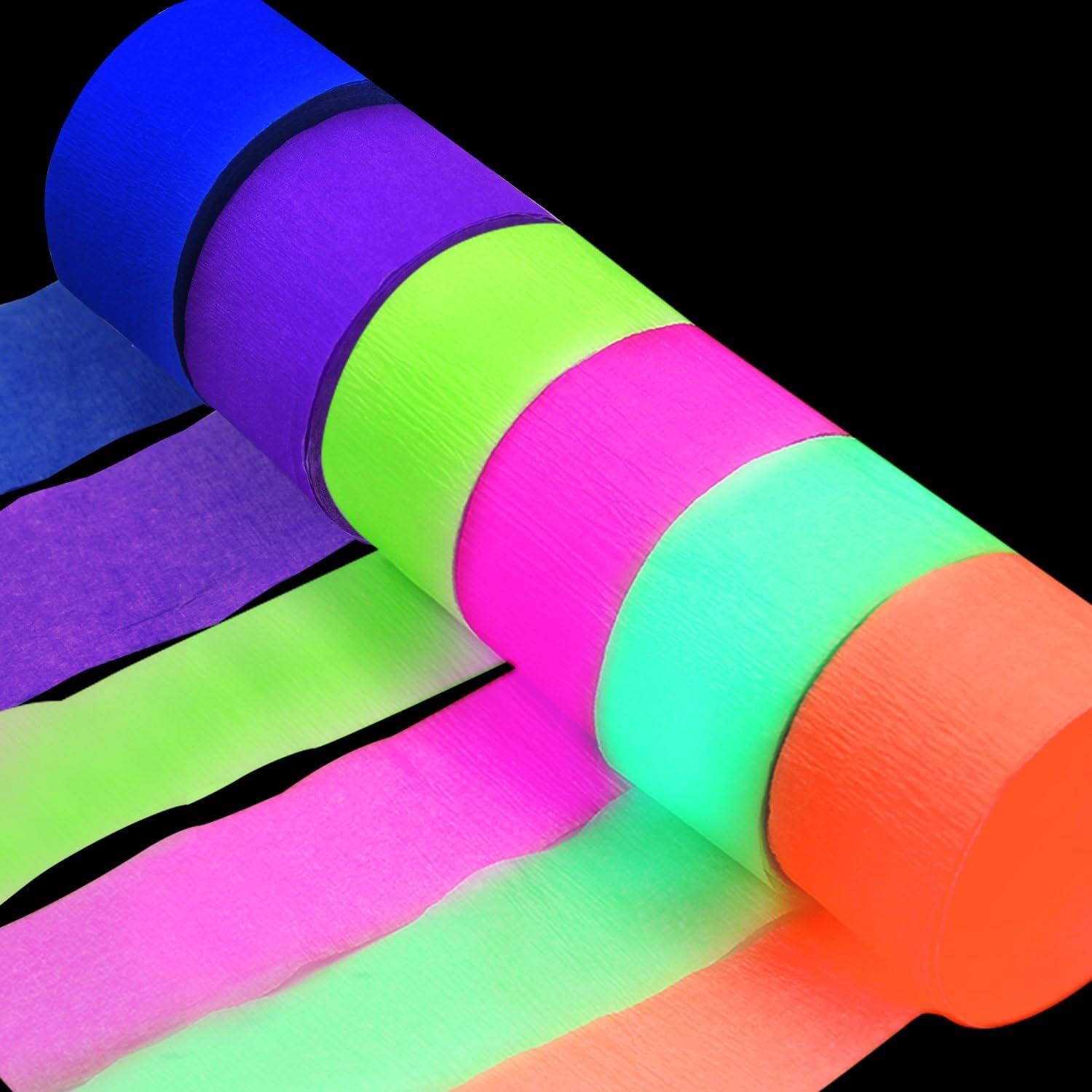 6 Rolls Neon Streamers UV Glow Birthday Party Decor