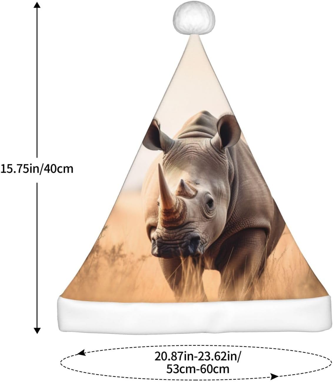 Animal Rhino Print Christmas Santa Hat Plush for Adults