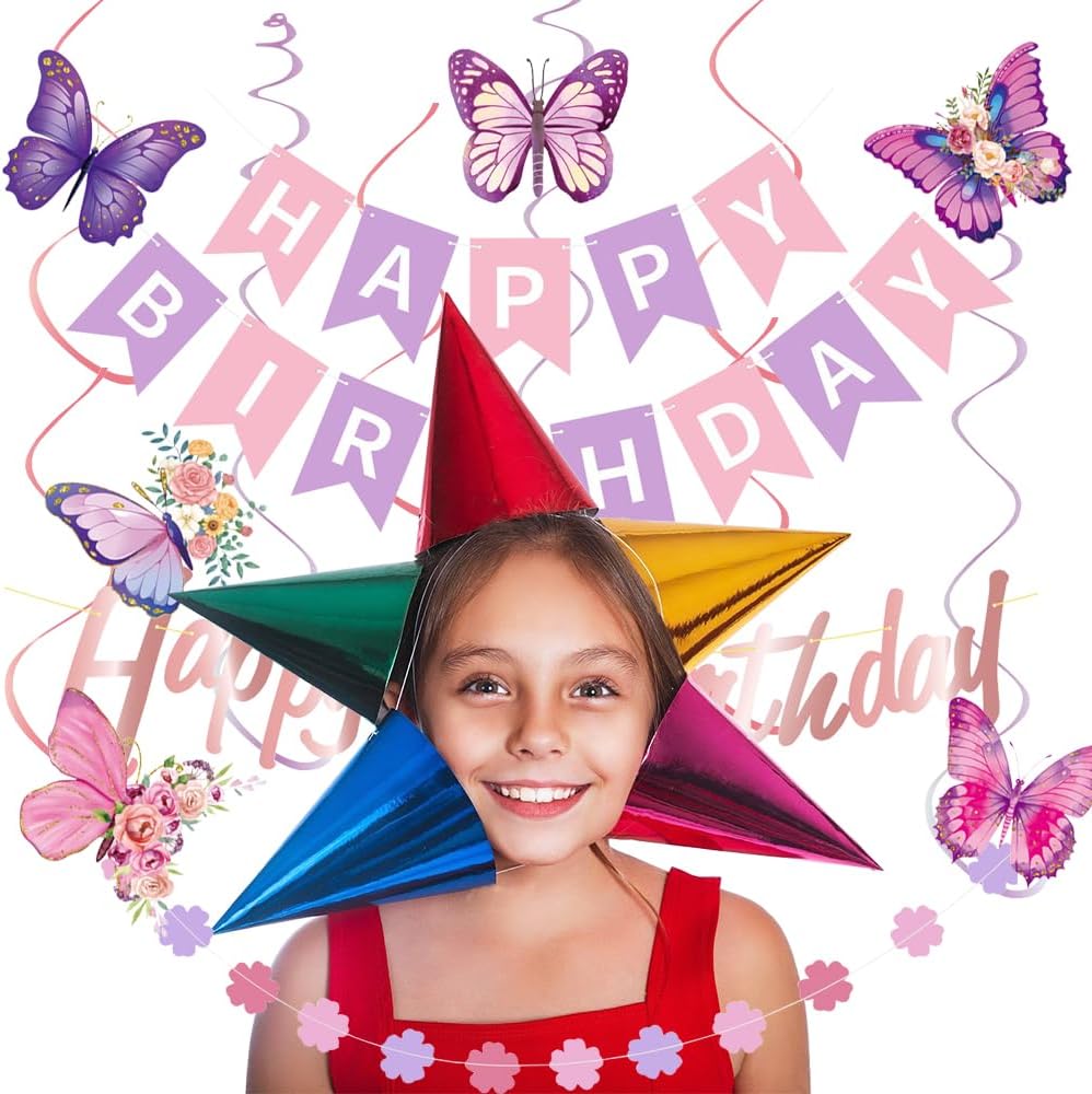 Purple Pink Birthday Decorations Set for Women Girls