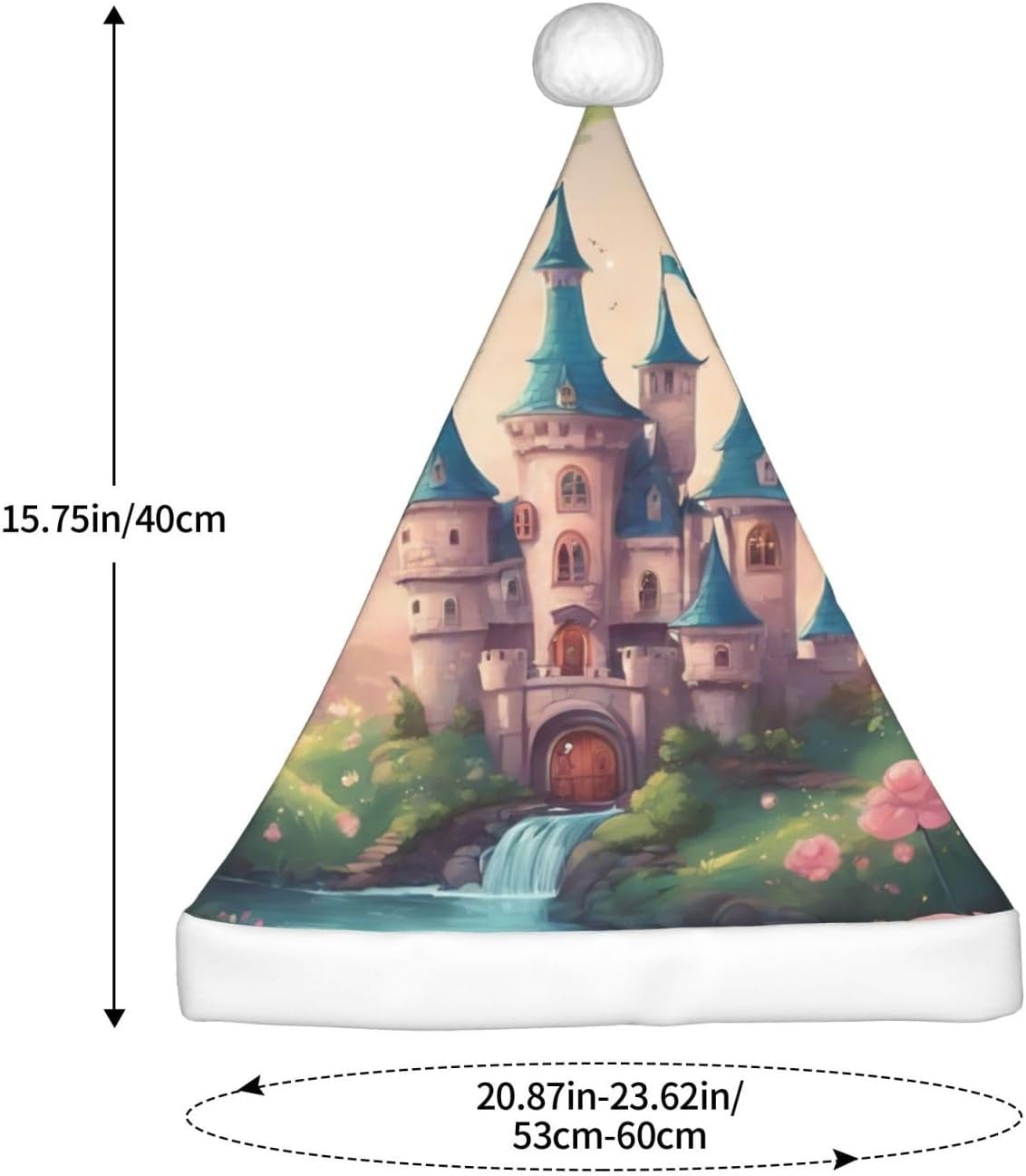 Cute Fairy Tale Castle Print Santa Hat Plush for Adults