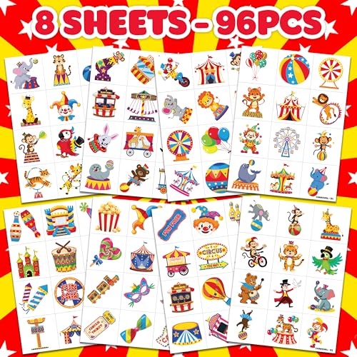 96PCS Carnival Circus Clown Temporary Tattoos for Kids
