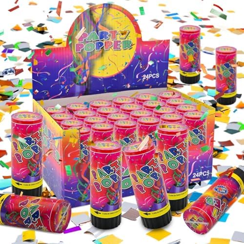 24 Pack Multicolor Confetti Poppers for Parties