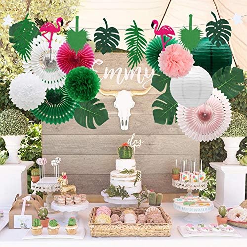 Tropical Flamingo Palm Leaf Decorations Green Summer Party Kit
