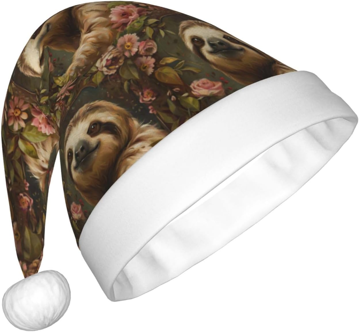 Cute Sloth Print Christmas Santa Hat Plush for Adults