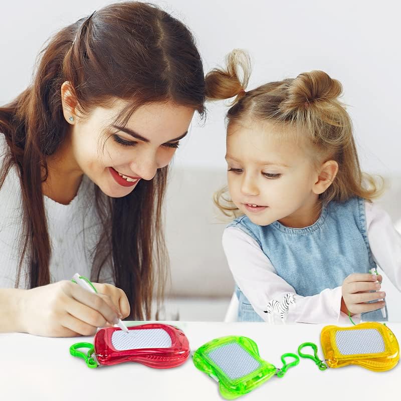 8 Mini Magnetic Drawing Boards with Metal Keychain for Kids