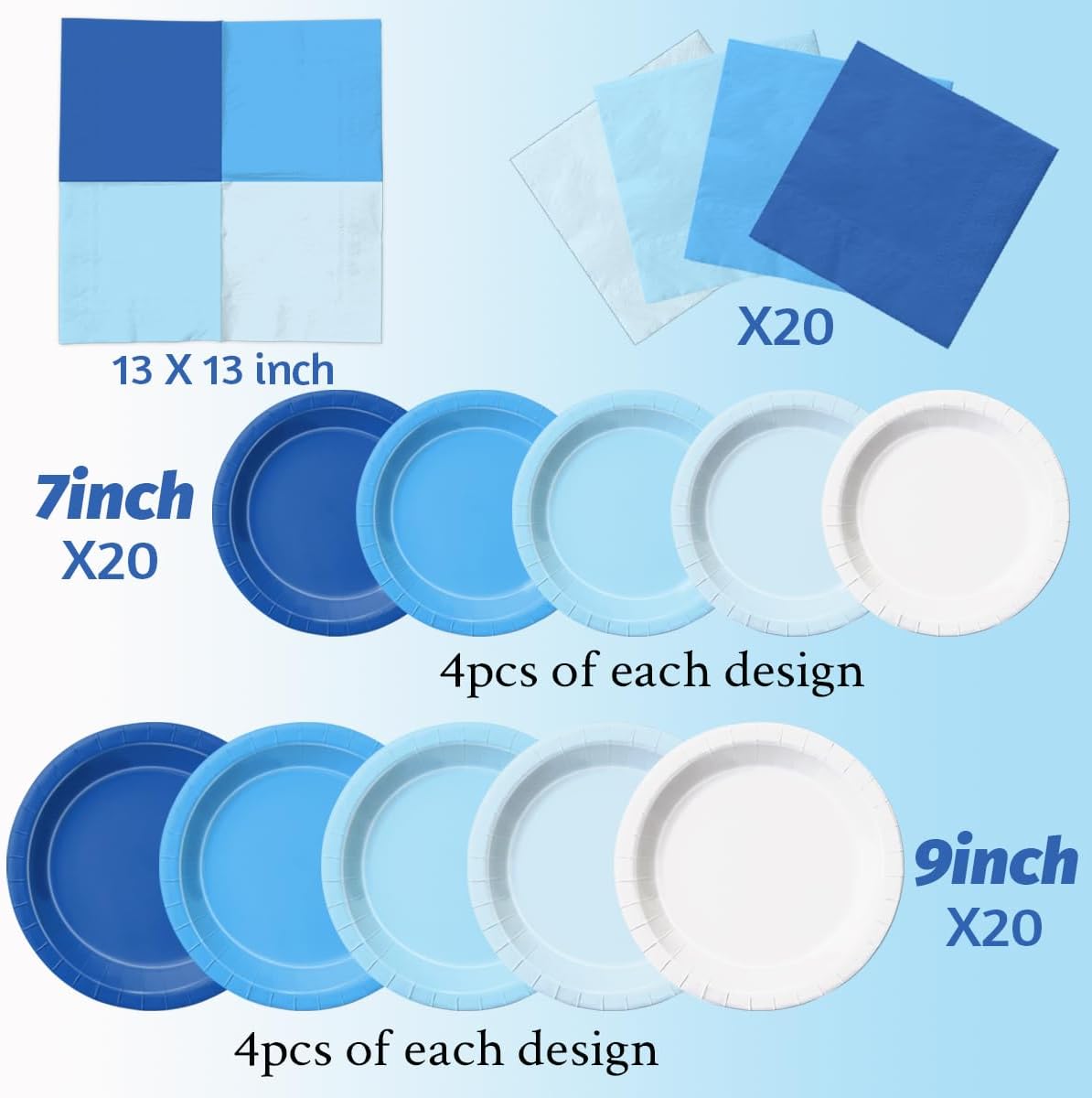 CMUSKO 60Pcs Blue Plates and Napkins Party Supplies