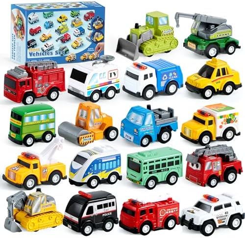 JOYIN 18 Pcs Friction Powered Toy Vehicles Set