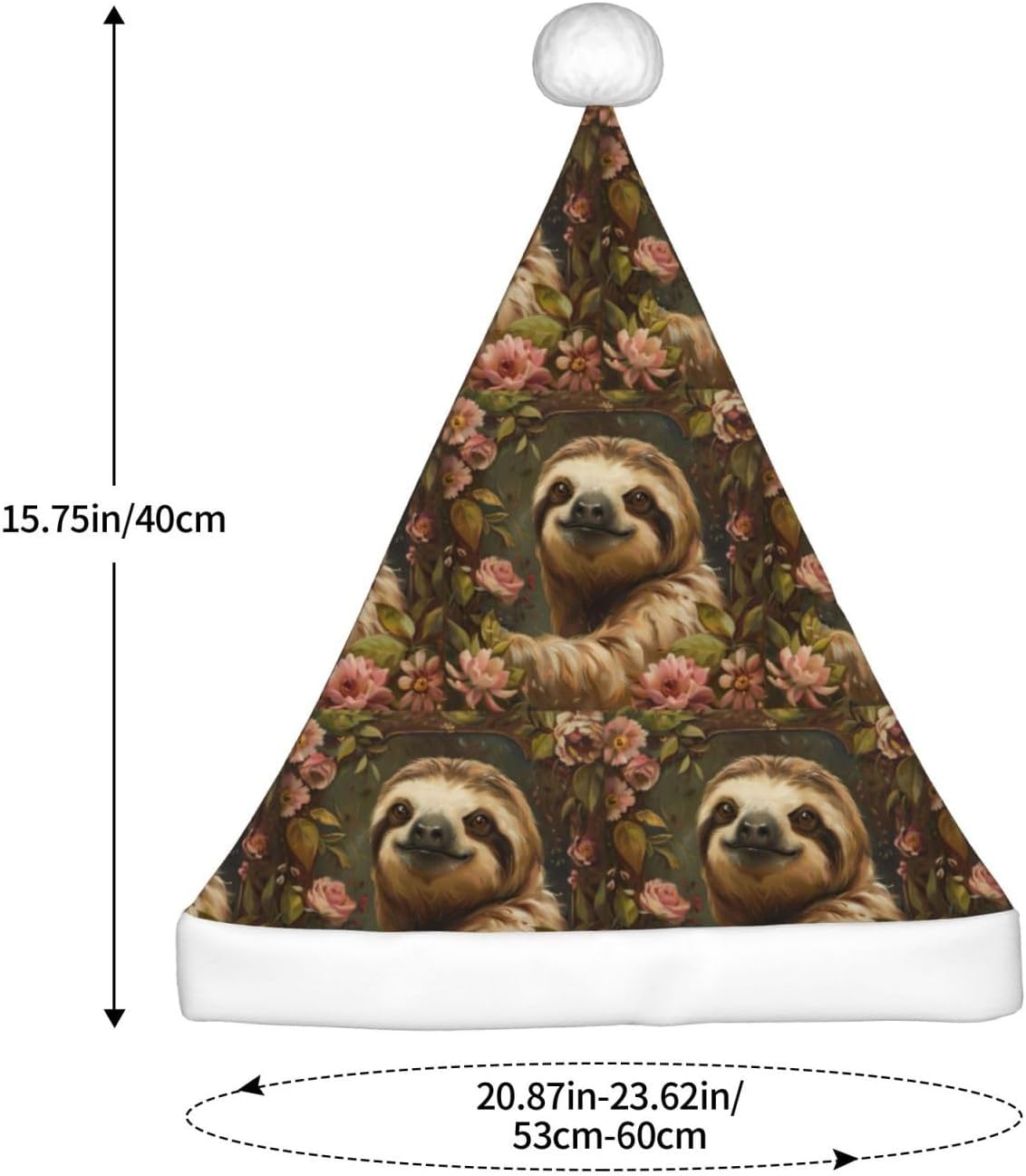 Cute Sloth Print Christmas Santa Hat Plush for Adults