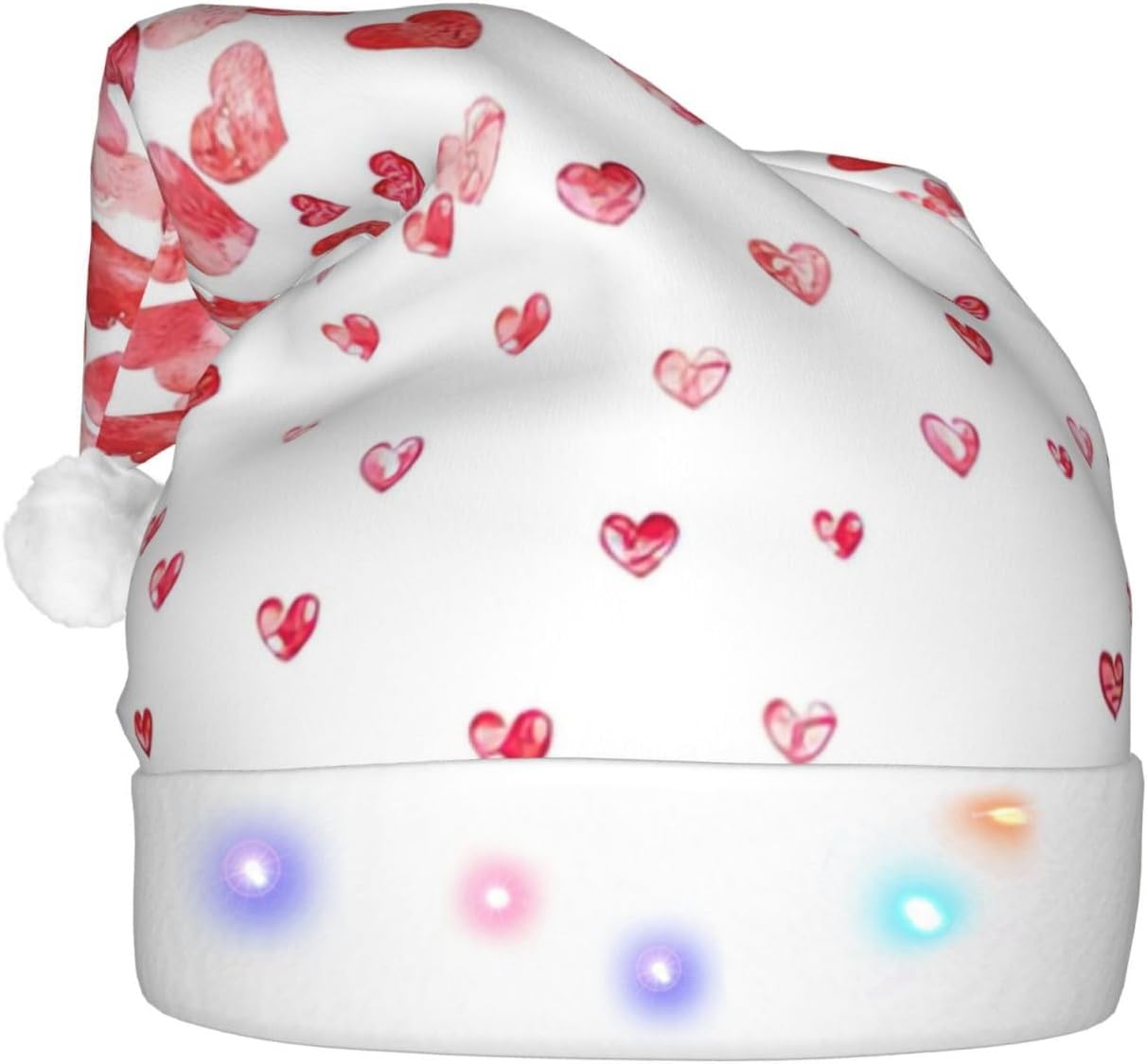 Falling Red Hearts Christmas Hat with LED Lights
