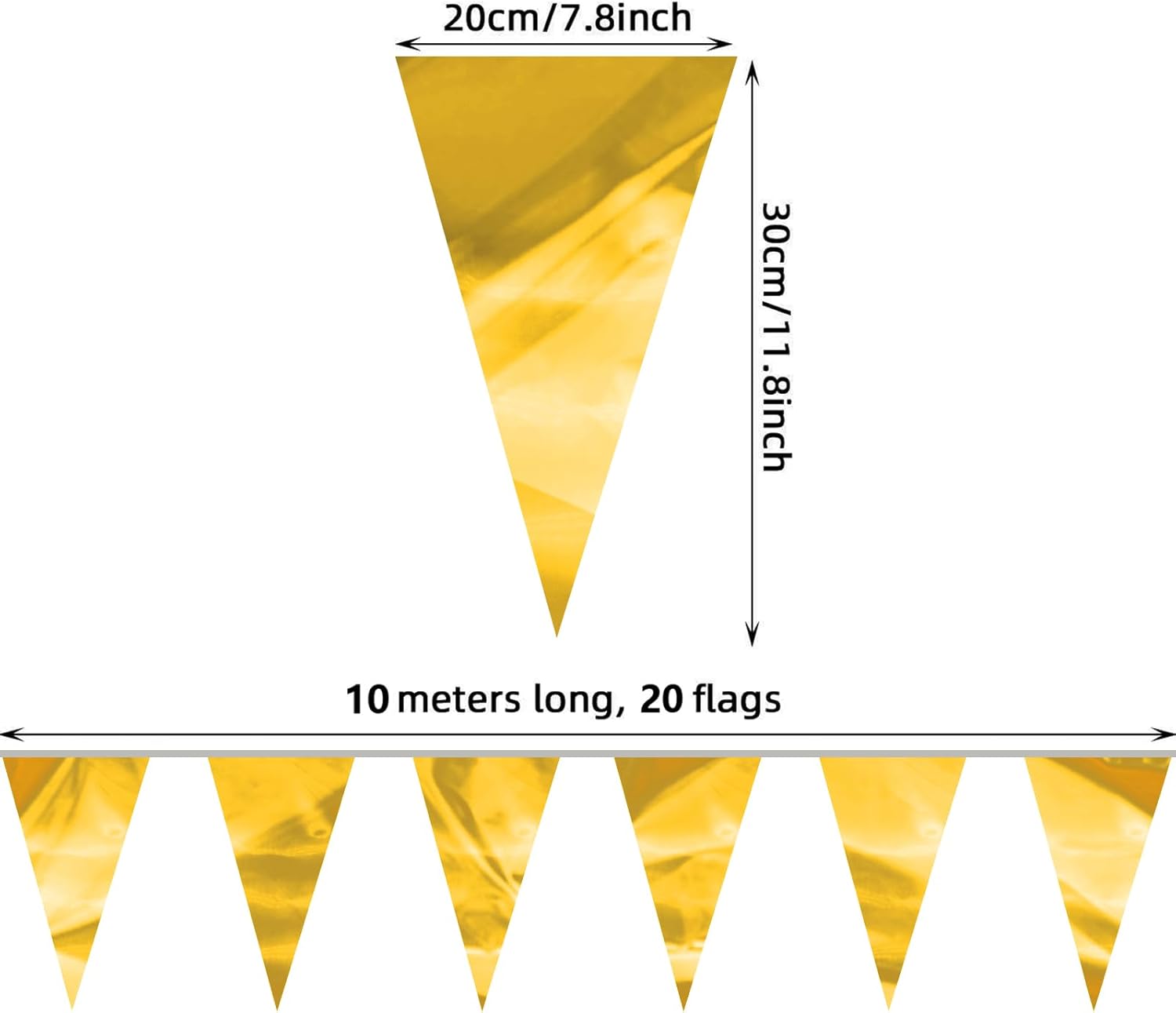 65FT Gold Glitter Triangle Pennant Banner Flag for Celebrations