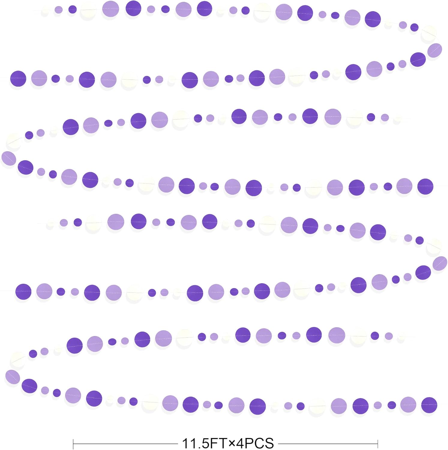 46 Ft Purple White Circle Dot Garland for Birthday Wedding Baby Shower