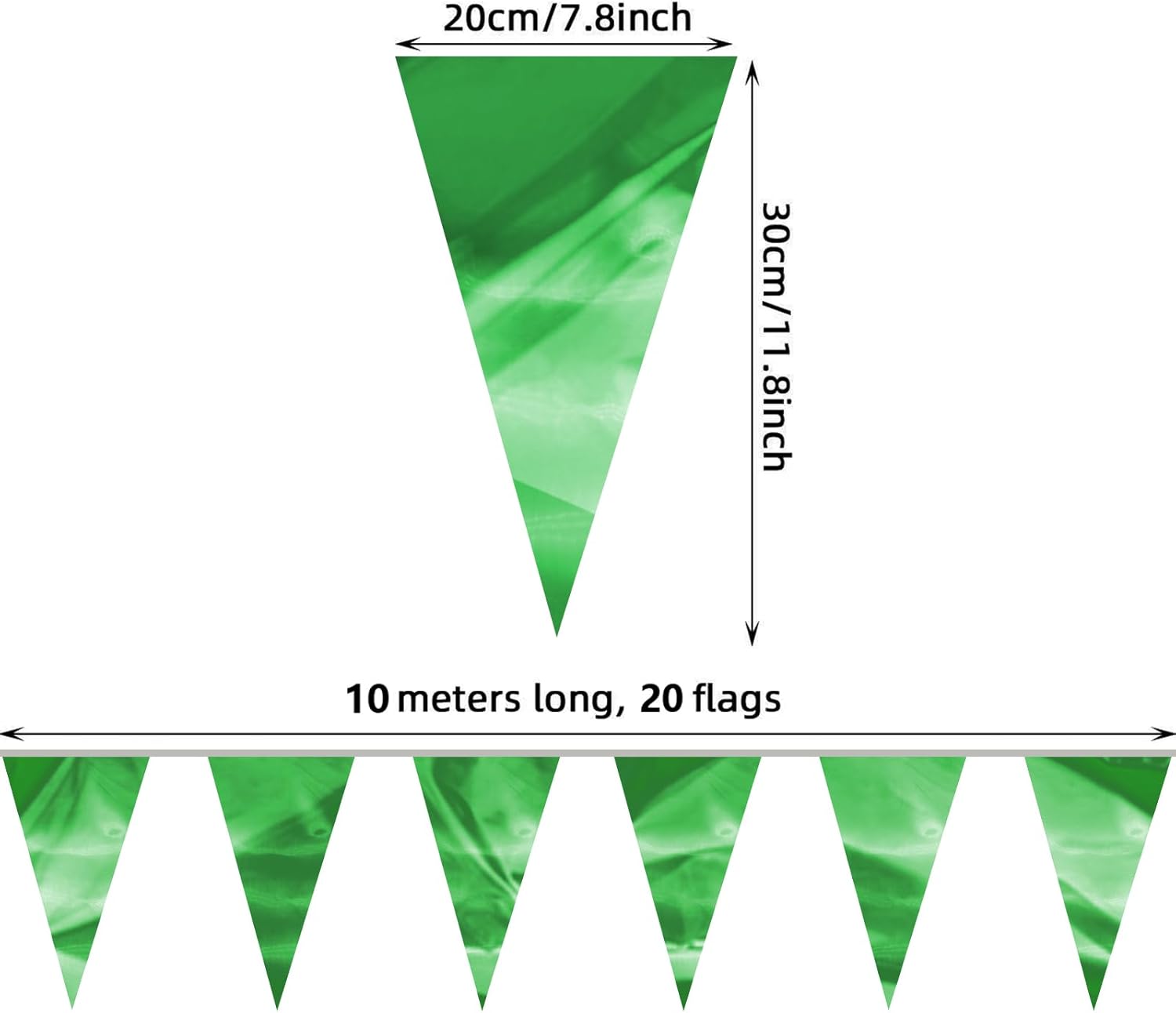 65FT Green Glitter Triangle Pennant Banner Garland for Parties