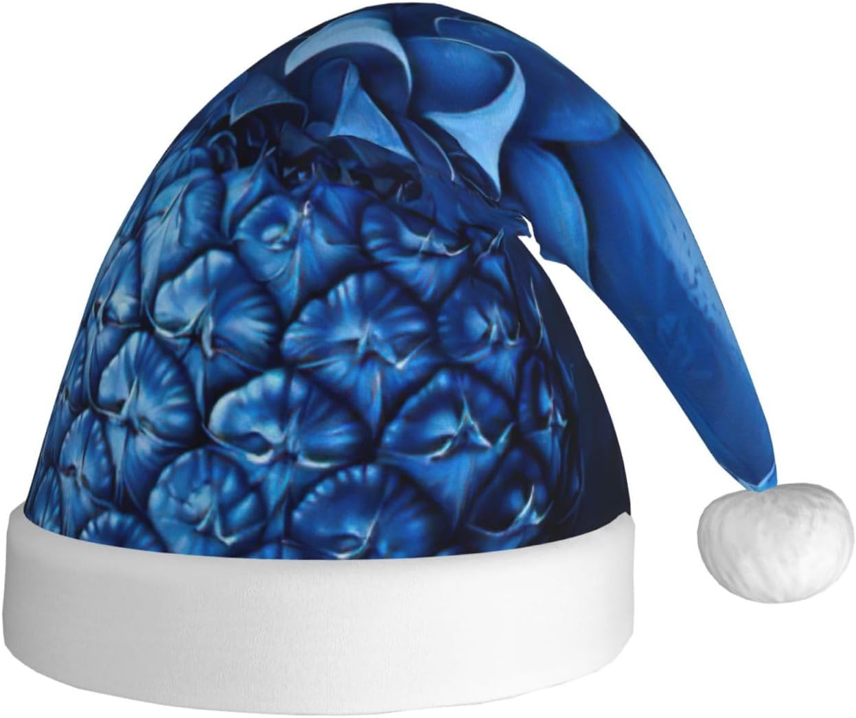 Blue Pineapple Print Christmas Santa Hat Plush for Adults