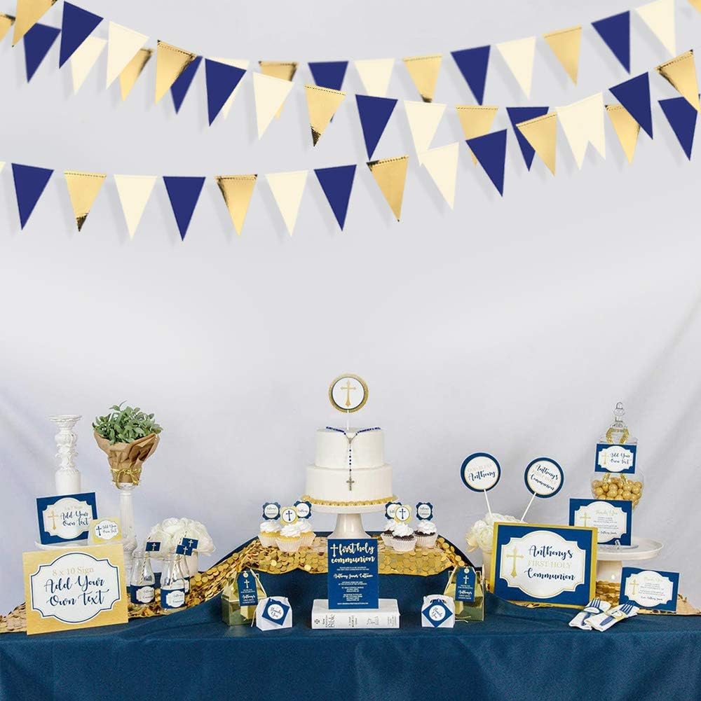 30 Ft Navy Blue Gold and Beige Party Bunting Flags