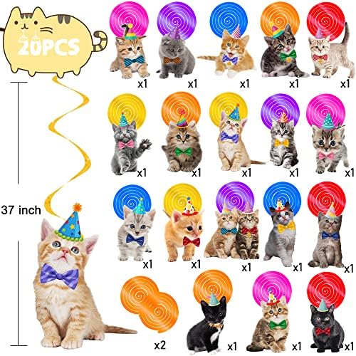 20Pcs Cat Themed Hanging Swirl Decorations