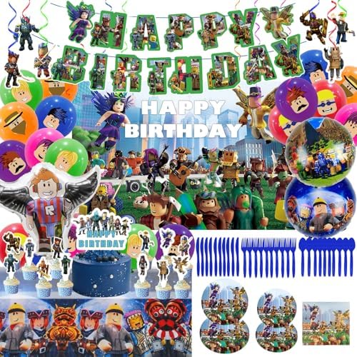Birthday Party Decorations Set with Banner Backdrop Balloons Tableware