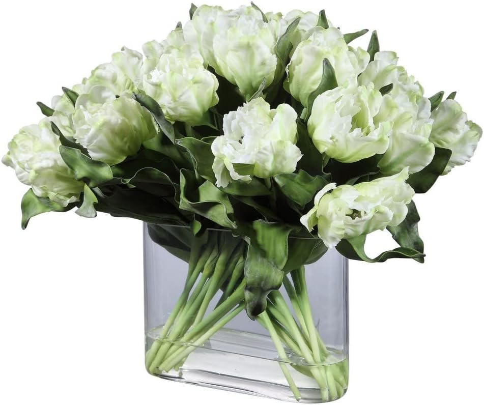 Kimbry White Tulip 27 Inch Faux Flowers in Oval Glass Vase
