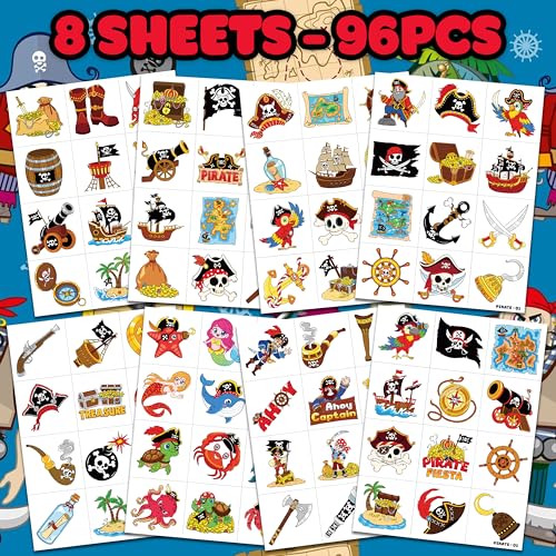 96PCS Pirate Ship Nautical Temporary Tattoos for Kids