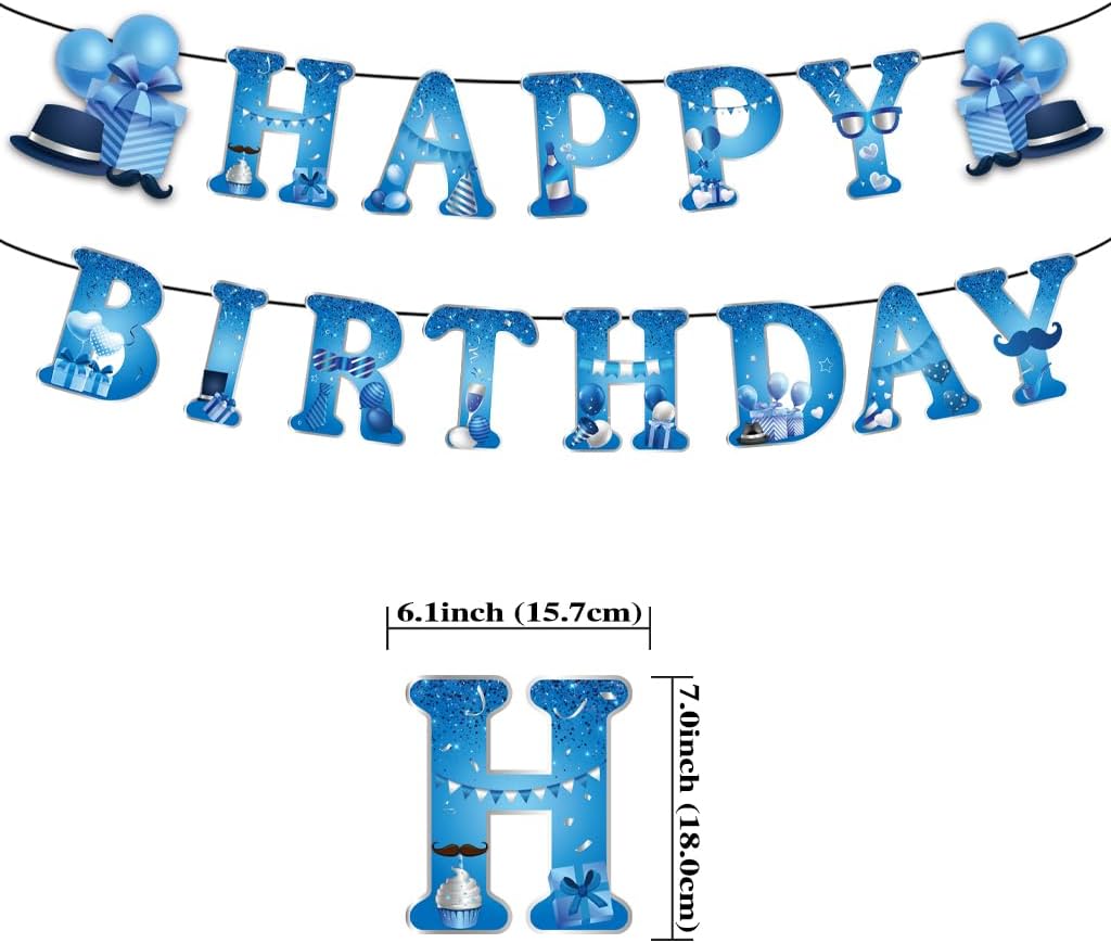 Silver Blue Birthday Decorations 8PCS Hanging Streamers Banner Set