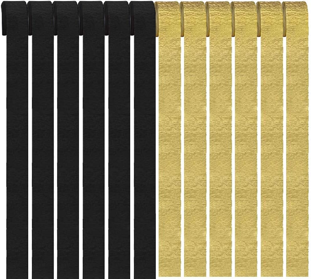 Gold and Black Crepe Paper Streamers 12 Rolls Party Decor