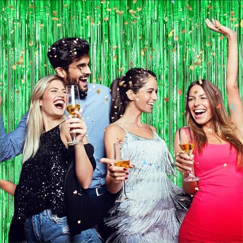 Green Metallic Tinsel Foil Curtains 2 Pack