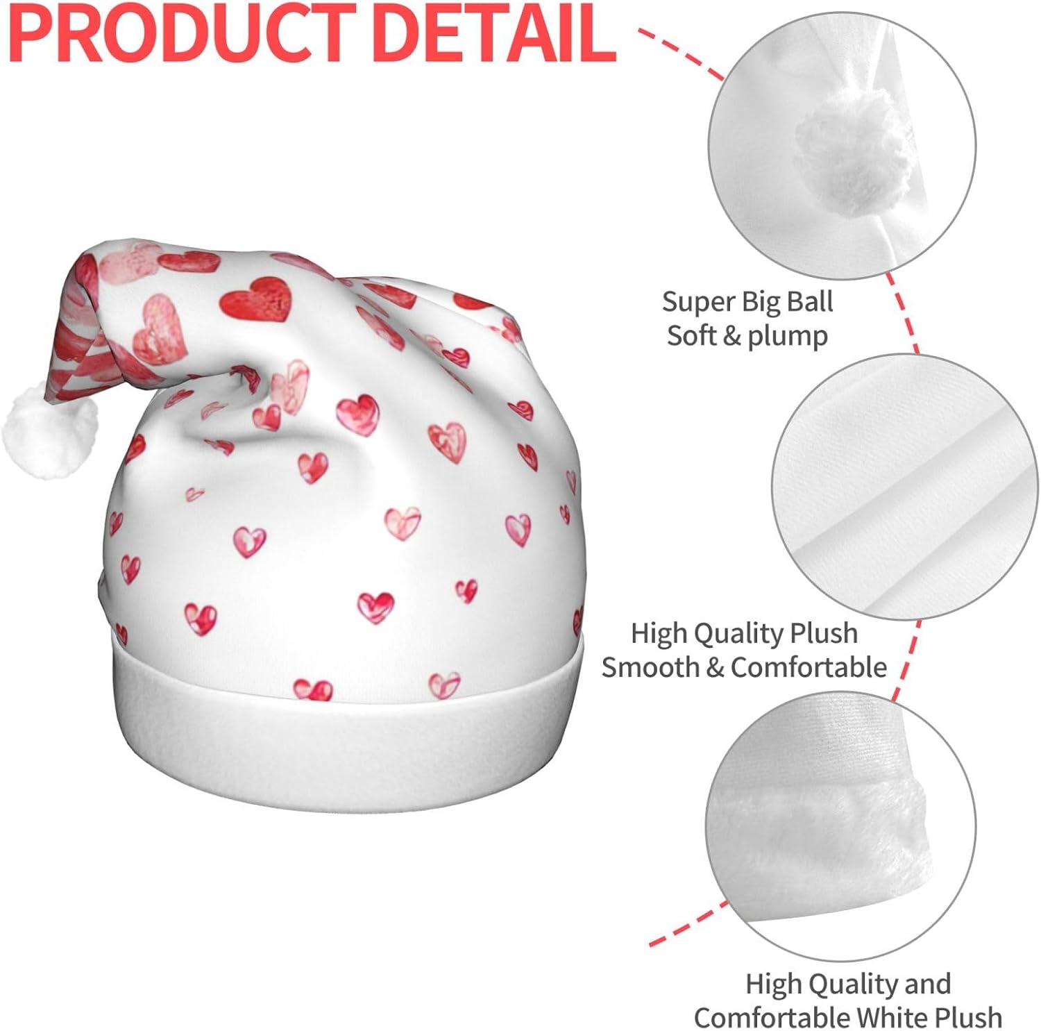 Falling Red Hearts Christmas Hat with LED Lights