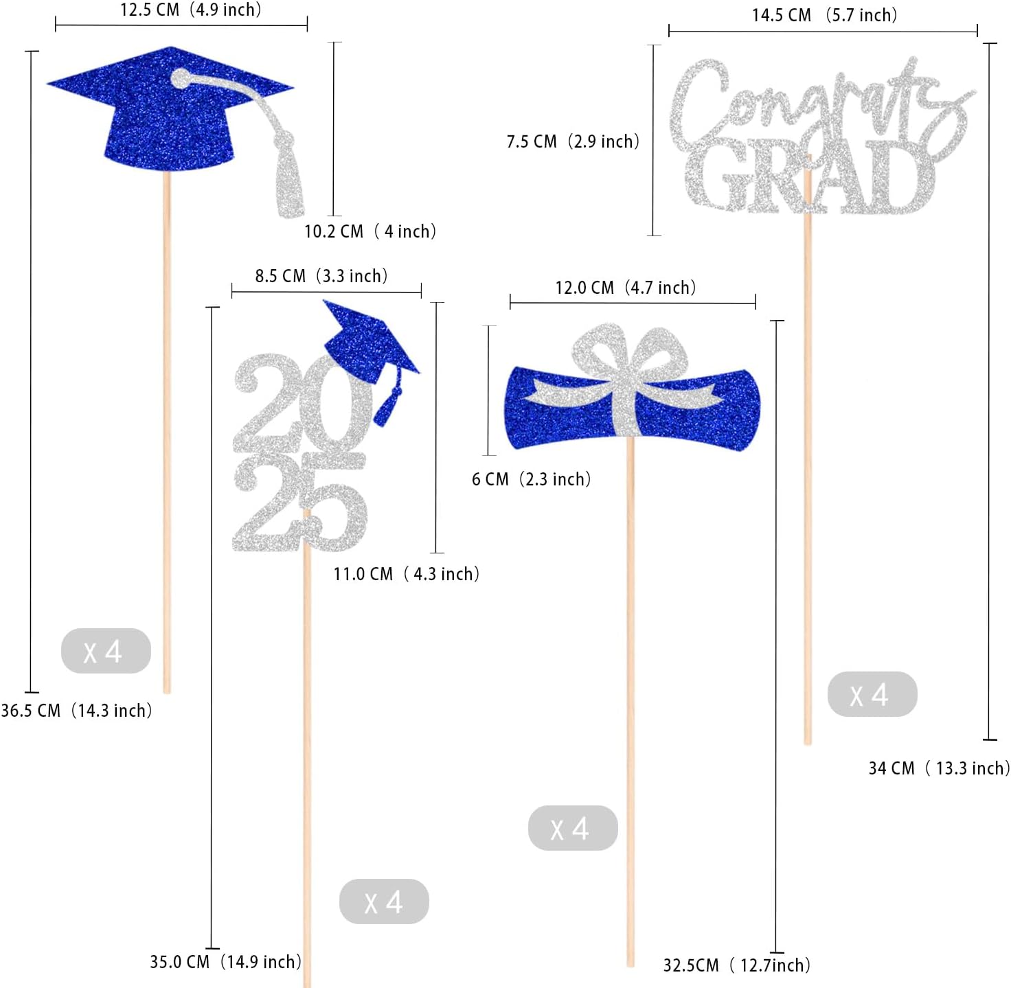Gexolenu 16PCS Silver Blue Double-Sided Graduation Centerpieces