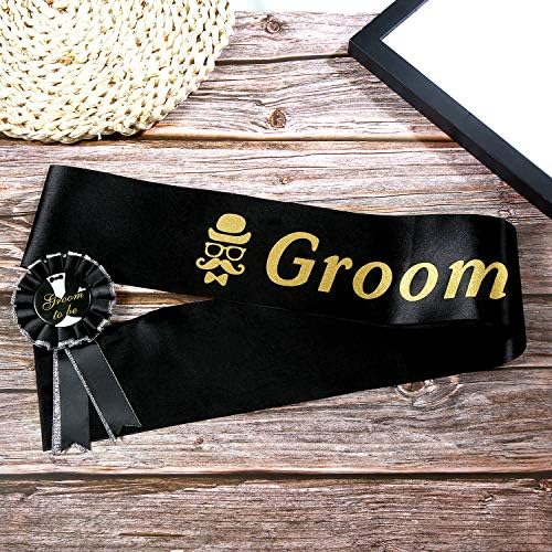 WILLBOND 2 Piece Groom Sash and Badge Set